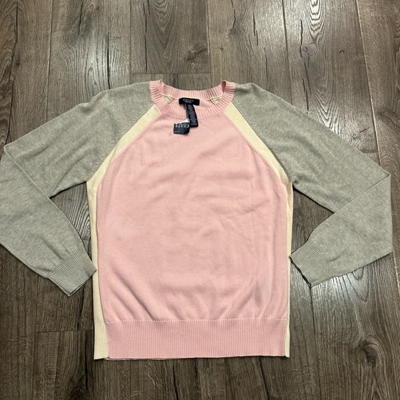 New Chaps Sweater Color Block Pink Gray Cotton Sz Large Preppy Feminine Classic - Picture 10 of 10